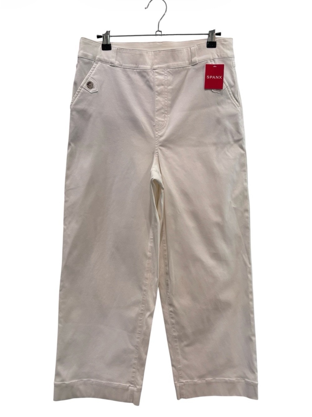 SPANX Stretch Twill Crop Wide Leg Bright Wight Khaki Pants Women’s Size Large